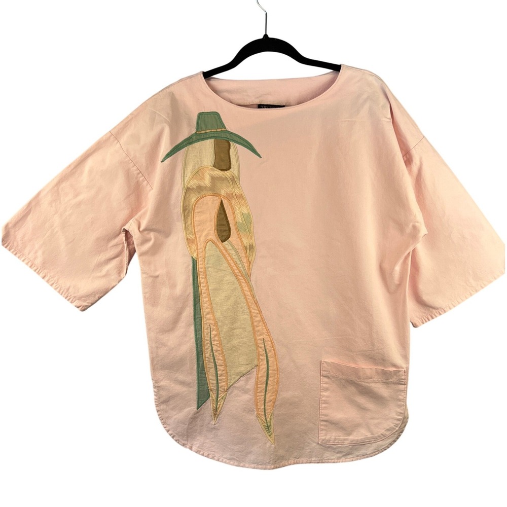 Vintage Southwest Pink Tunic Top with Unique Applique‎ SZ M Art-to-Wear Artsy